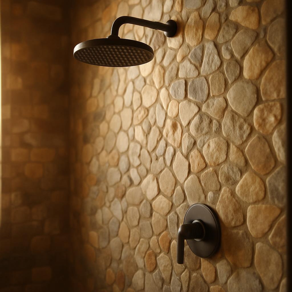 Ducha con mosaico de piedra natural