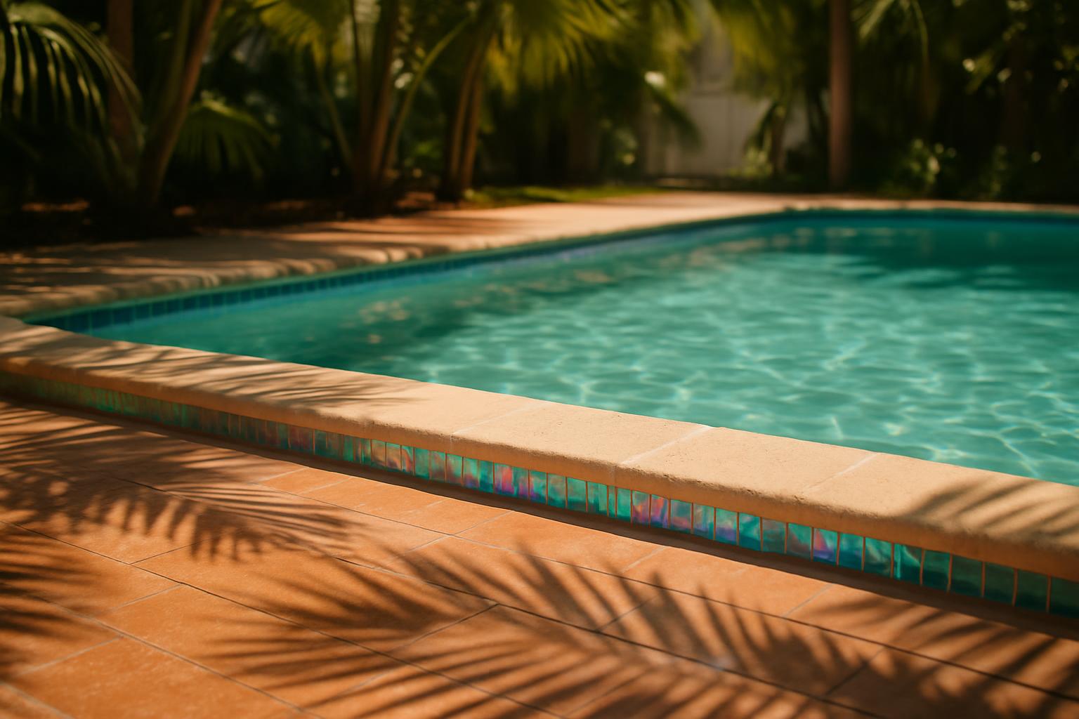 Piscina con mosaico de vidrio en la línea de agua