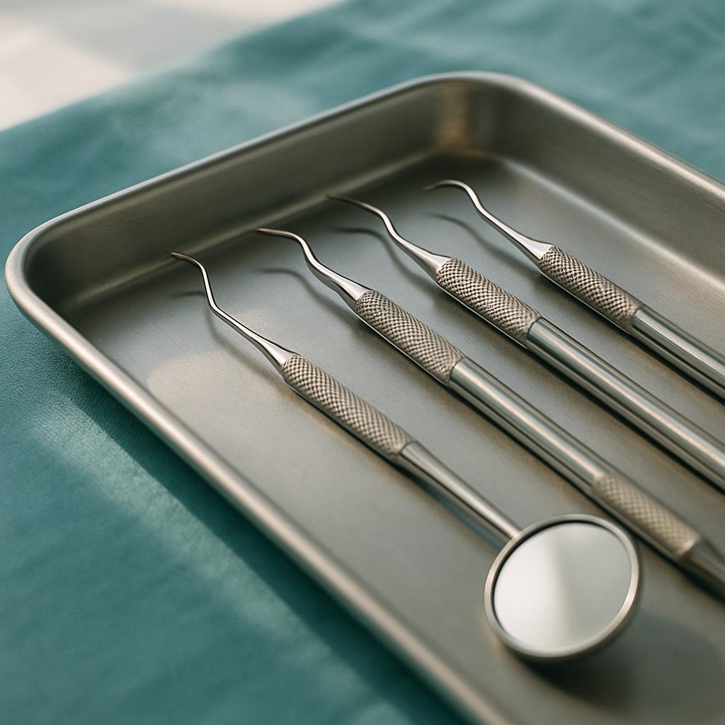 Instrumental dental limpio sobre una bandeja