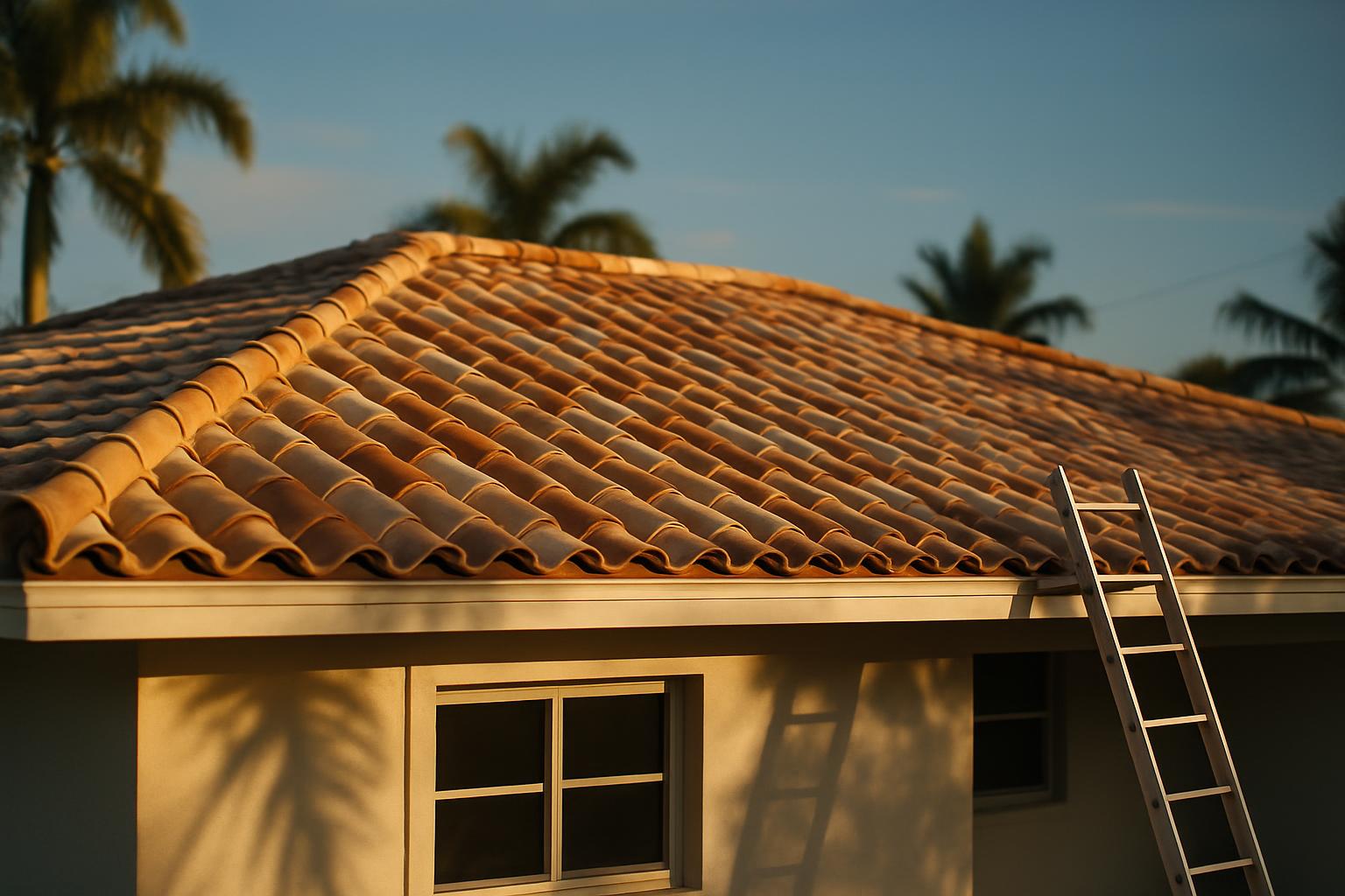 Techo de teja de barro recién terminado en una casa de West Miami