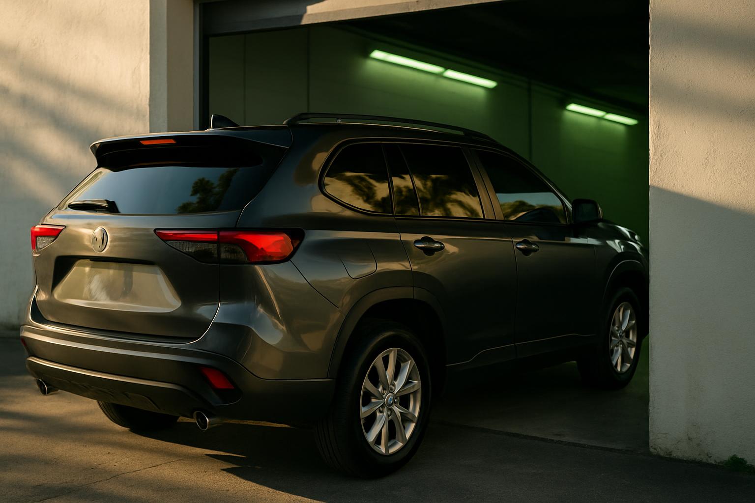 SUV oscuro recién polarizado en el taller de Pinecrest
