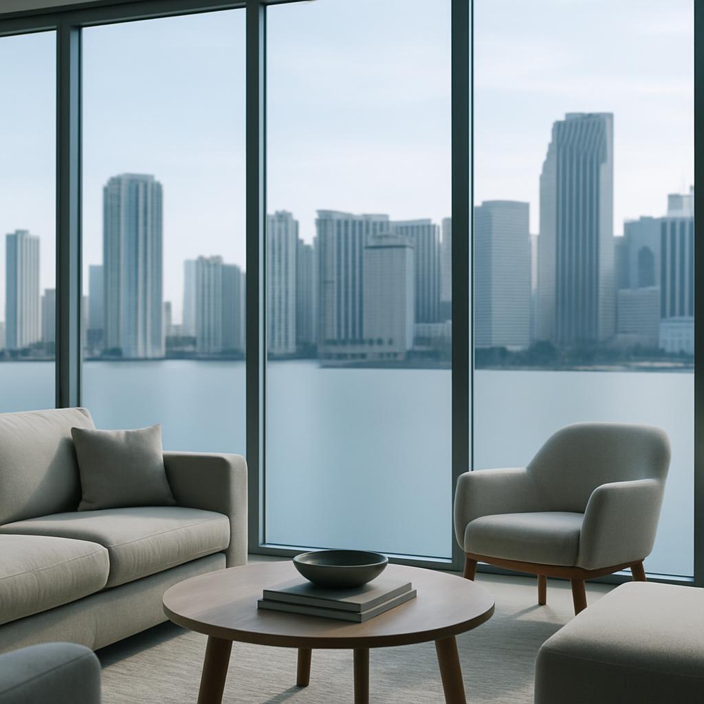 Ventanales de un apartamento en Miami con película