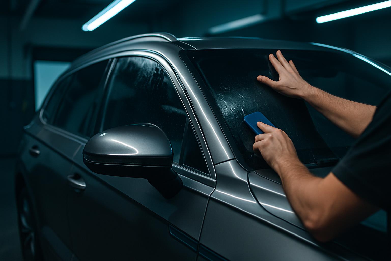 Instalación de tinte en la ventana de una SUV