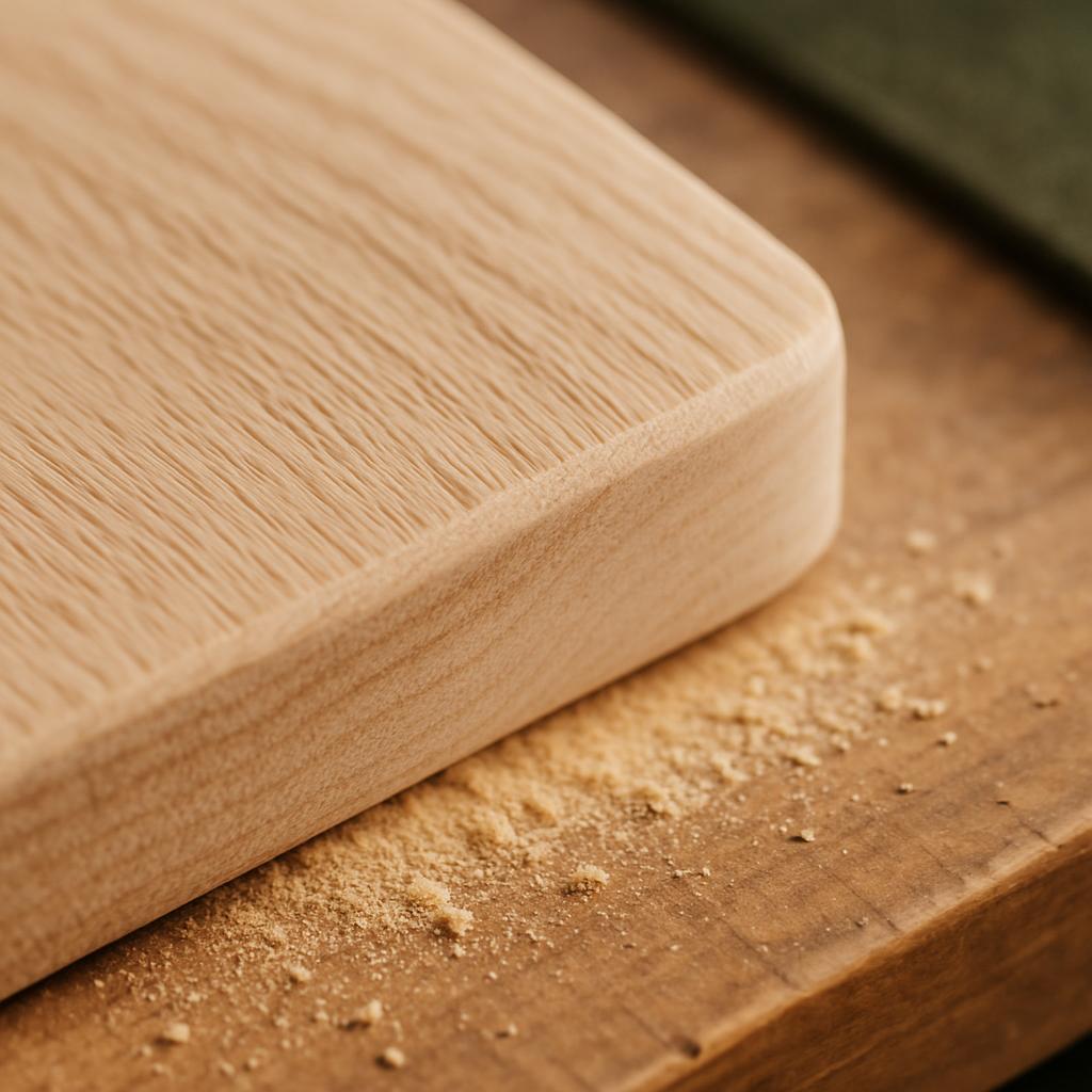 Detalle de la veta y el canto lijado de una tabla de roble