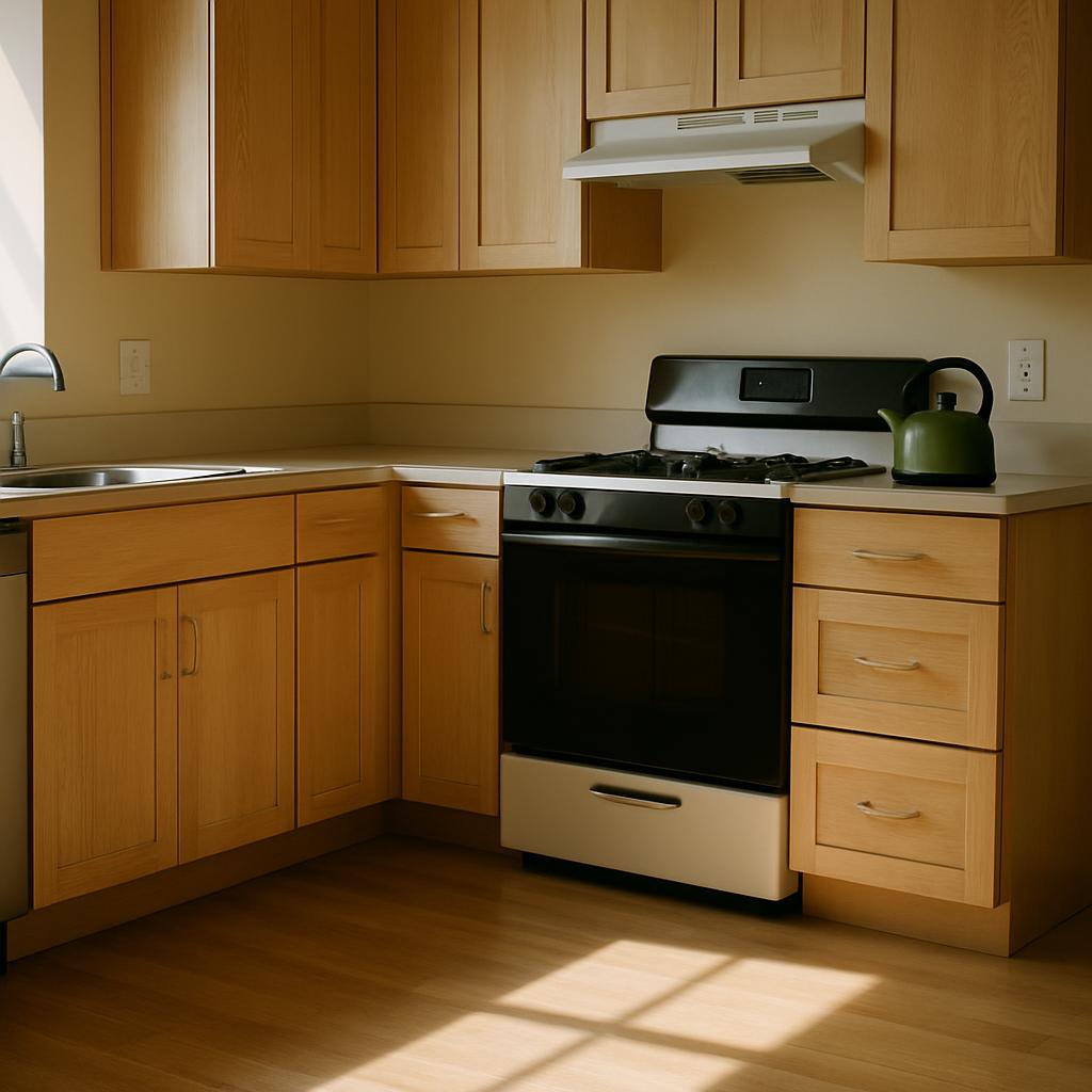 Gabinetes de cocina en madera clara recién instalados en Kendall